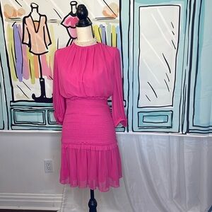 Cynthia Rowley Hot Pink Long Sleeve Chiffon Dress